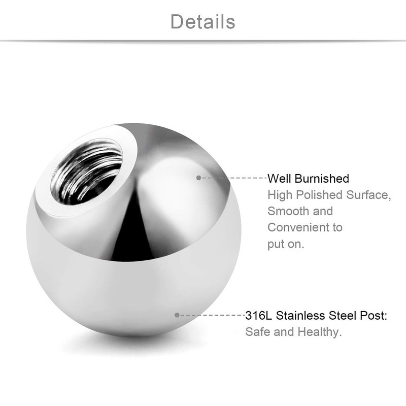 SCERRING 80PCS 16G 316L Surgical Steel Externally Threaded Replacement Balls Body Jewelry Piercing Barbell Parts For Women Men 3mm - Image 2